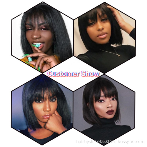 Rebecca Wholesale Straight Bob Wig Brazilian Remy Hair Human Hair Wigs For Women Ombre Color Full Machine Made Wig With Bang